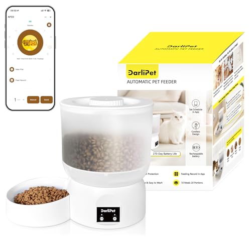 Automatic Cat Feeder with 270-Day Battery Life, Rechargeable Auto Cat Feeder with Slow Feed Mode & Very Quiet Dispensing, 2.5L Bluetooth Small cat Food Dispenser for Cats & Small Dogs