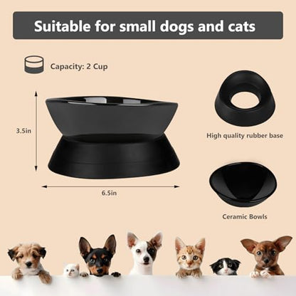 French Bulldog Food Bowl- Slanted Tilted Pug Food Water Bowl,Cat Bowl- Feeder for Frenchie/Shih Tzu/Flat Faced Small Dogs/Puppies/Cats (Black（Ceramic）, 2 Cup) - color: Black Bowl（Ceramic）, size: 2 Cup