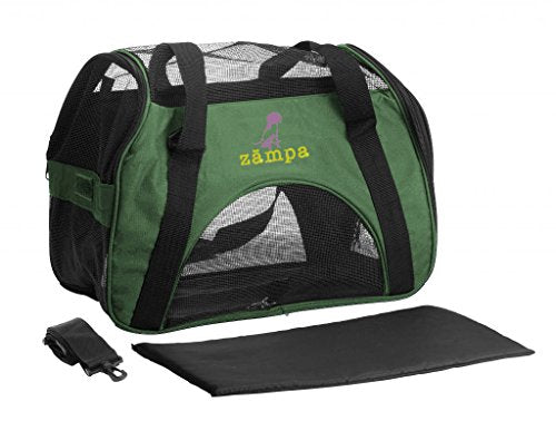 ZAMPA Soft Side Pet Travel Carrier TSA Approved, Under Seat Compatibility, airline approved for Large Cats, Medium Puppys, Small Dogs, 2 Openings, W/ Shoulder Strap. - color: Olive Green, size: 15" x 17" x 7"