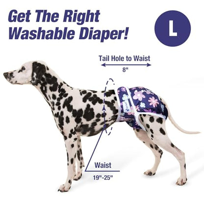 Pet Soft Washable Female Diapers (3 Pack) Female Dog Diapers, Comfort Reusable Doggy Diapers for Girl Dog in Period Heat (Bloom, L) - size: Large:19''-25''