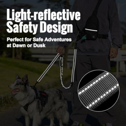 OneTigris Hands Free Dog Leash, Waist Leash for Dog Walking with Detachable Chest Bag, Thickened Mesh Lumbar Support and Durable Bungee Straps, Running leashs for Medium Large Dogs