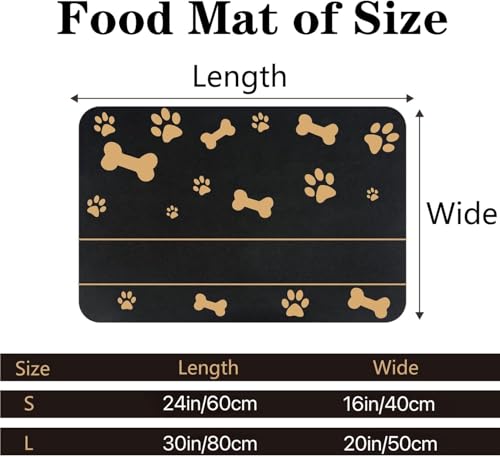 Personalized Dog & Cat Food Mat with Name | Waterproof PU Pet Bowl Mat | Non-Slip Rubber Bottom | Easy Clean | 3 Sizes (24"×16", 30"×20", 36"×24") (Golden Bone and paw Prints) - color: Golden bone and paw prints