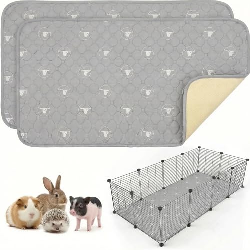 PJYucien Washable Pee Pads for Guinea Pig 2 Pack, 24" x 48" Non-Slip and Leak-Proof Pee Mat, Training Pads for Whelping, Crate, Bed (Grey) - color: Gray White, size: 24"x48" (2 Packs)