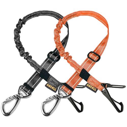 AUBELL Dog Seat Belt for Car,2 Pack Set 3-in-1 Adjustable Reflective Bungee Heavy Duty Dog Car Harness Tether with Clip Hook Latch & Buckle,Swivel Zinc Alloy Carabiner,Black+Orange - color: Set Black+Orange