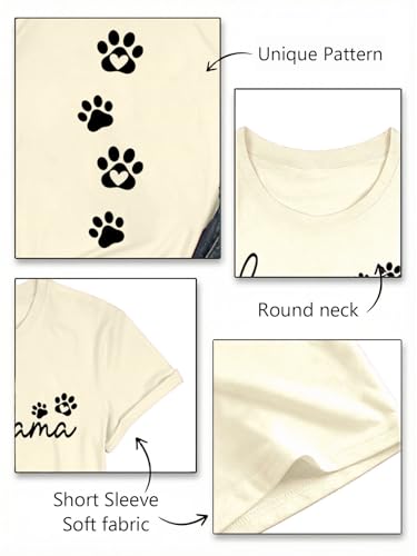 YHHR Mama Shirt Dog Mom Shirt Funny Dog Paw Graphic Letter Tee Shirts with Pockets Pets Lover Short Sleeve Tops - color: Apricota, size: Large