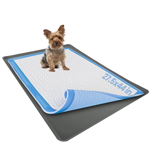 TidyFriend Dog Pee Pad Holder Tray Fits for 27.5” x 44” Wee Wee Pee Pads - Stable Grip, Raised Edges, Quick-Wipe Silicone Surface Dog Potty Tray Holder for Indoor Flooring Protection (Grey) - size: 27.5 x 44 Inches