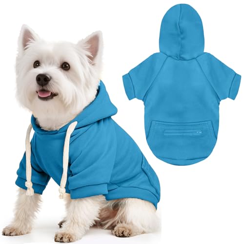 PETCARE Basic Dog Hoodie Sweaters for Small Medium Large Dogs Cats Puppy Clothes Soft Warm Fleece Dog Hoodies Sweatshirt with Small Pockets Fall Winter Chihuahua Dachshund Golden Retriever Outfits - color: Blue, size: L(Suggest 6-10 lbs)