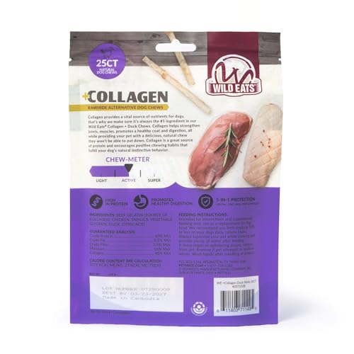 Wild Eats Real Duck Collagen Bully Sticks for Dogs (25 Pack,5 Inch) Long Lasting Dog Chews No Hide Dog Treat Bully Stick Alternative, Rawhide Free, Grain Free, High Protein - size: 5.7 Ounce (Pack of 25)