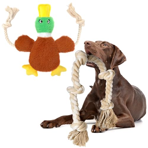 Fida Dog Rope Toys and Duck Dog Rope Toys Set, Dog Toys to Keep Them Busy, Squeaky Dog Toys for Large Dogs, Intactive Dog Rope Toy Plush Duck Dog Toys for Small Medium Dogs