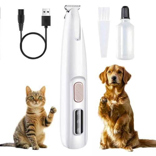 Dogs Cats Rabbits Paw Trimmer with LED Light Pets Use (Gray) | Electric Pets Clippers Rechargeable, Grooming Shaver for Dog Cat Rabbit Eyes Face Ears Feet Rump Hair, Waterproof, Cordless - color: Gray