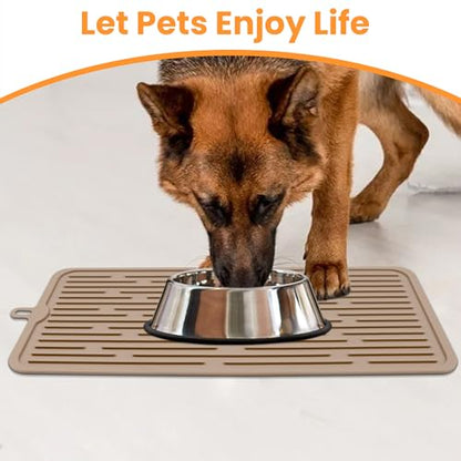 Ptlom Pet Placemat for Dog and Cat, Anti-Slip Waterproof Dogs Feeding Mat Prevent Food and Water Overflow, Bowl Mats Suitable for Medium and Small Pets, Taupe, Silicone - color: Taupe