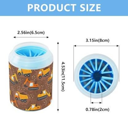 Truck Brown Pattern Dog Paw Cleaner Cup with Soft Silicone Brush, Lightweight Portable Small Muddy Paw Washer for Dogs, Easy to Use Pet Foot Cleaner