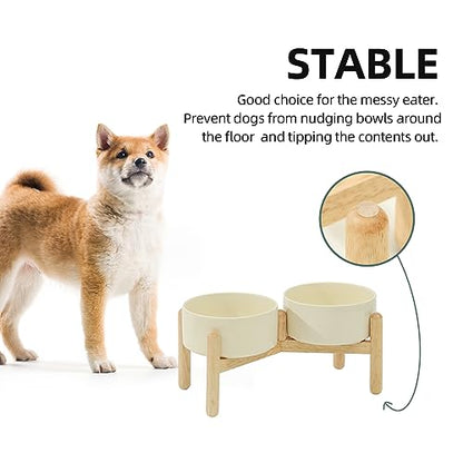 Havniva 6.1inch Ceramic Raised Dog Bowl with Stand, Double Dog Bowls Elevated for Small and Medium Breed Dog Food and Water Bowl Set Non-Slip Dog Dish Large Capacity Feeding Pet Water Bowl - color: 2 Bowls+Stand - Light Yellow, size: 6.1inch