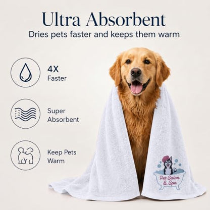 DAN RIVER Dog Towel - Pack of 1, 100% Cotton, 20x40, Ultra Soft 450 GSM, Super Absorbent & Quick Drying Towel for Dogs, Cats, and Other Pets, White Pet. - color: White-pet Salon