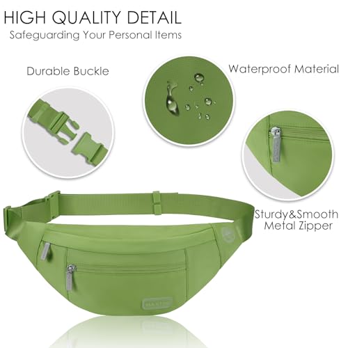 MAXTOP Large Crossbody Fanny Pack with 4-Zipper Pockets,Gifts for Enjoy Sports Festival Workout Traveling Running Casual Hands-Free Wallets Waist Pack Phone Bag Carrying All Phones - color: Khaki Green, style: Large Fanny Pack(4 Zipper Pockets)