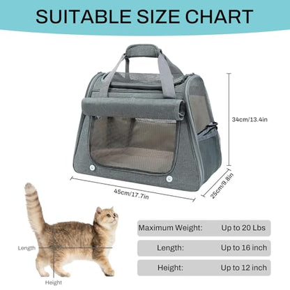 Airline Approved Soft-Sided Pet Carrier for Cats & Small Dogs - Ventilated Travel Bag with Removable Mat, Under 15 lbs, Grey - color: Grey