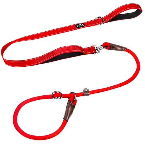 Fida 2-in-1 Slip Leads for Dogs with Double Handles, Tangle Free Leash for Large Dogs That Pull, Heavy Duty No Pull Training Leash Reflective Soft Padded for Large & Medium Breed(6ft,Red) - color: Red