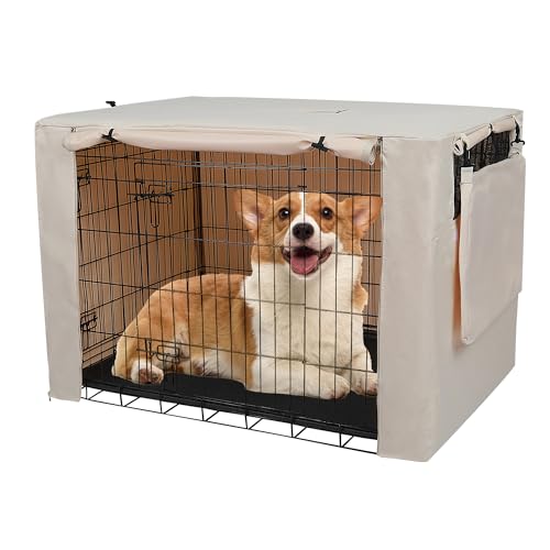 Deblue Dog Crate Cover, 30 Inches Durable Polyester Indoor Pet Kennel Cover Fit for 1 2 Doors Standard Wire Cage (Beige) - color: Beige, size: 30.0"L x 19.0"W x 21.0"H