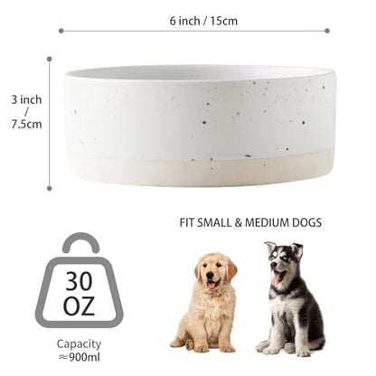 Oslo Ceramic Dog Bowl - 6'' Dog Food Water Bowl for Medium and Large Dogs, Heavy Duty Non-Slip Dog Dish, Modern Scandi-Style Stoneware Pet Feeder Bowl, Dishwasher Safe (30Oz, White) - size: 6 inch