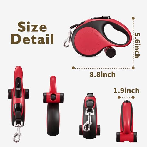 Retractable Dog Leash with Chew Proof Cable,26 ft Durable Dog Leash for Large Medium Dogs up to 110 lbs, 360° untangled, One-Handed Brake. (Red) - color: Red, size: 26ft