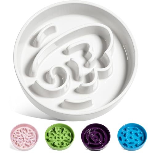 LE TAUCI Slow Feeder Dog Bowls Ceramic,3 Cups Slow Feeding Dog Bowl Medium Large Breed, Pet Bowl for Fast Eaters, Puzzle Pet Dishes, Angle White - color: Angle White, size: L-3 Cups