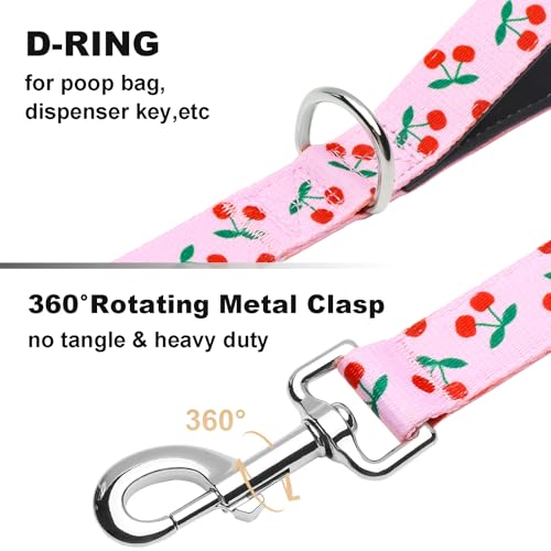 4ft Dog Leash with Two Padded Handles, Heavy Duty Strong Nylon Pet Leash with Soft Neoprene Handle for Small Medium Large Dogs, Cherry - color: Cherry, size: 1 in x 4 ft