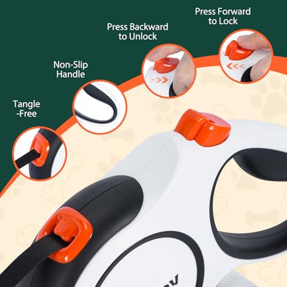 Retractable Dog Leash, 26ft Heavy Duty Retractable Pet Leash with Poop Bag Holder, 360° Tangle-Free for Small Medium Large Dogs Up to 110lbs,Anti-Slip Handle,One-Handed Brake Pause Lock（White） - color: White, size: 26ft up to 110lbs