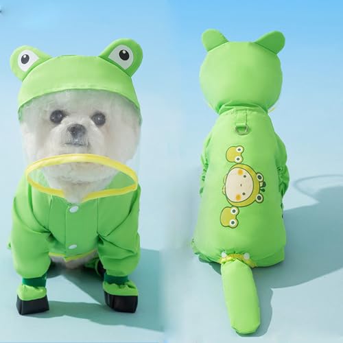 Dog Raincoat with Boots,Waterproof Dog Raincoats with Hood for Small Medium Large Dogs,Raincoat with Leash Ring (Green Frog, Medium) - size: Medium