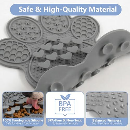 Dog Lick Mat with Suction Cups, Slow Feeder & Enrichment Mat for Dogs & Cats, Silicone Feeding Mat for Wet & Dry Food, Anxiety Relief, Mess-Free Foldable Pocket Design, Gray - color: Gray