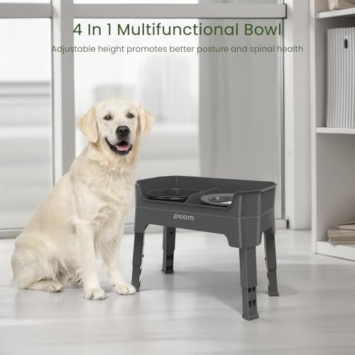 4-in-1 Elevated Slow Feeder Dog Bowls, 4 Height Adjustable Mess Proof Raised Dog Bowl Stand with No Spill Dog Water Bowl, Stainless Steel Dog Food Bowl & Slow Feeder for Large Medium Small Dogs Pets - color: Grey, size: Water Bowl + Stainless Steel Bowl +