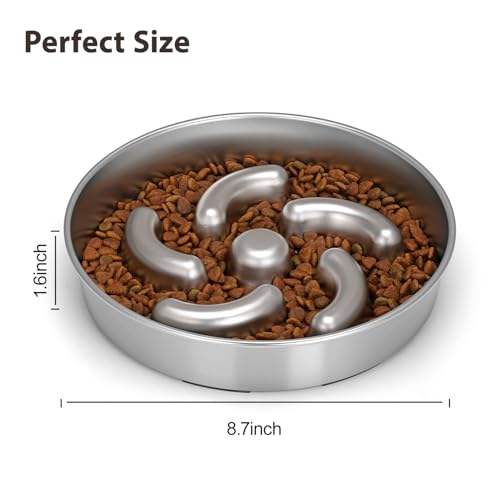 Slow Feeder Dog Bowl, 2 Cups Stainless Steel Heavy Duty with Non-Slip Base 8.7 inch Puzzle Maze Dog Food Bowls for Medium, Large Breed Size Dogs to Slow Down Eating