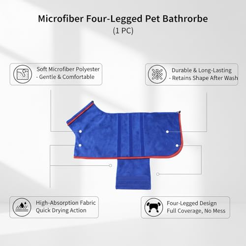 Dog Drying Robe, Absorbent Microfiber Pet Towel Wrap with Leg Openings for Small Dogs - color: Blue
