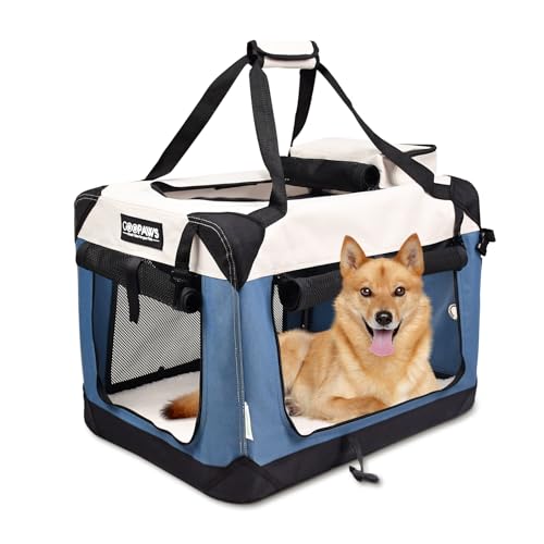JESPET Soft Dog Crates Kennel for Pets, 3 Door Soft Sided Folding Travel Pet Carrier with Straps and Fleece Mat for Dogs, Cats(6-Lake Blue, Large(30" L x 21" W x 23" H)) - color: 6-Lake Blue