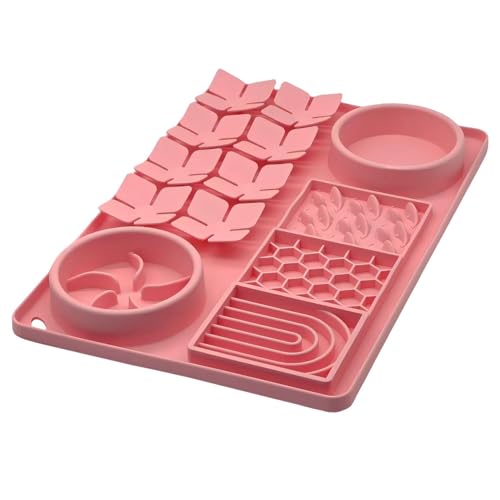 Slow Feeder Bowl, Silicone Lick Mat with Suction Cups for Dog Cat, Snuffle Mat for Pet Smell Training, Puzzle Toys for Bored Puppy, Interactive Sniff Mat for Slow Eating and Keep Busy, Pink - color: Pink