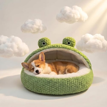 CWV Cute Cat Beds Kitten Beds, Soft Small Dog Beds, Washable Pet Beds for Puppy and Kitty, Funny Frog Cat Cave, 23 Inches - color: White＆Green