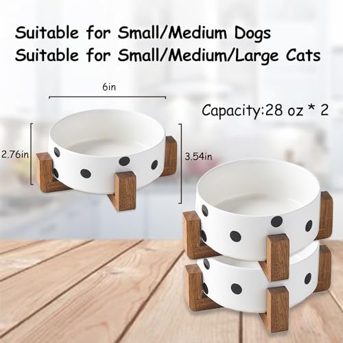 Petygooing Ceramic Dog Bowl Set with Stand,Pet Food and Water Bowl, Anti -Slip Set of 2 Pet Bowls-Dog Food Bowls- Pet Feeder Small Medium Size (28 OZ /3.6 Cups) Black Dot - color: Black Dot, size: Medium Size Dog Bowls 850ML*2