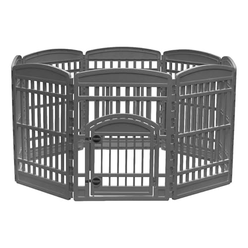 IRIS USA 34" Dog Playpen Tall Dog Playpen Indoor – 8-Panel Puppy Playpen with Door, 63 x 63 x 34, Extra Tall Dog Play Pen Indoors for Large Dogs, Plastic Pet Playpen, Indoor Dog Pen, Gray - color: Gray, size: 8 Panel - 34" H