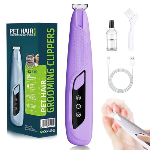 Dog Paw Trimmer with LED Light,Dog Grooming Kit & Pet Micro Precision Trimmer,Safety Electric Clipper,18 mm Widen Blade,35dB Low Noise,Cordless Hair Trimmer for Paws, Ears, Face, Rump,Purple - color: Purple