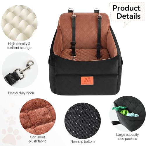 GL GLENSLAVE Dog Car Seat for Small/Medium Dogs, Dog Booster Car Seats with Thick Cushion for Dogs Under 35 lbs, Detachable Washable Pet Carseat with Storage Pockets, 2 Safety Belts(Black/Brown) - color: Black/Brown