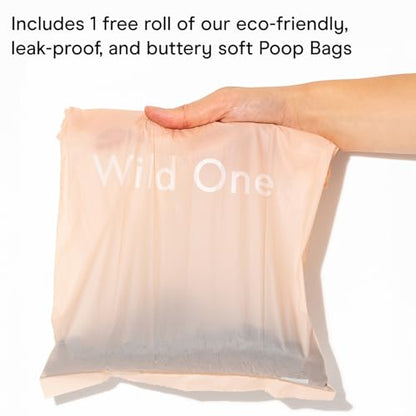 Wild One Dog Poop Bag Holder and Dispenser with Leash Attachment, Leak Proof, Easy Twist Top for Refills, Includes 1 Roll Poop Bags, Navy - color: Navy, size: Dispenser + 10 Bags