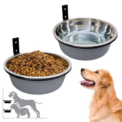 Wall Mounted Dog Bowls-2 * 36 Oz, Stainless-Steel Raised Adjustable Height Dog Food and Water Bowls, Elevated Pet Comfort Feeding Bowl for Medium Large Dogs Cats - size: 4.2cups(35OZ)
