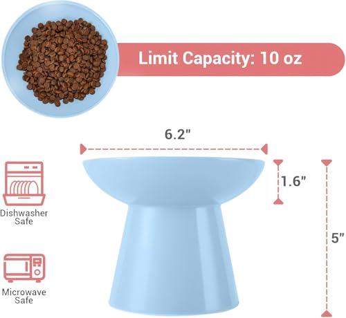 CEEFU Extra Wide Elevated Ceramic Cat Bowl, 6.2" Shallow Dish for Whisker Fatigue Relief, 5" Height for Easy Feeding, Durable Raised 2 Cat Food Bowls, Blue - color: Baby Blue-2 Food Bowl