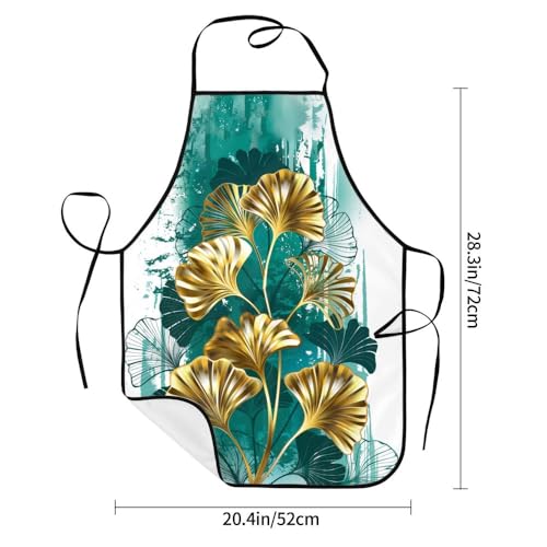 Women Men Bib Aprons Chef Cooking Apron With Pockets For Kitchen Grilling Bbq Painting Gardening - color: Green Leaves