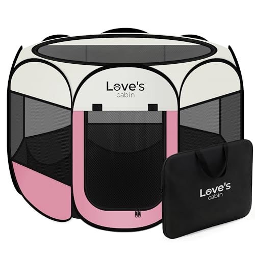 Love's cabin Pet Puppy Dog Playpen, Medium Dog Tent Crates Cage Indoor/Outdoor, Portable Playpen for Cat, Foldable Pop Up Dog Kennel Playpen with Carring Case, Removable Zipper Top, Light Pink - color: Light Pink, size: 30.0"L x 30.0"W x 23.0"H
