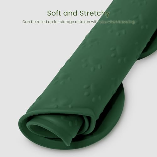 PWTAA Dog Food Mat Anti-Slip Silicone Dog Bowl Mat Thicker Pet Placemat Waterproof Cat Feeder Pad with Raised Edge Puppy Kitten Feeding Mats Suitable Small Medium-Sized Dogs Cats Eating Tray - 2PCS - color: Hunter Green, size: 19.4" x 9.8"-2PCS
