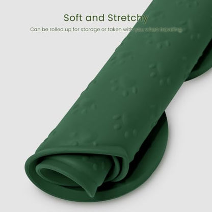 PWTAA Dog Food Mat Anti-Slip Silicone Dog Bowl Mat Thicker Pet Placemat Waterproof Cat Feeder Pad with Raised Edge Puppy Kitten Feeding Mats Suitable Small Medium-Sized Dogs Cats Eating Tray - 2PCS - color: Hunter Green, size: 19.4" x 9.8"-2PCS