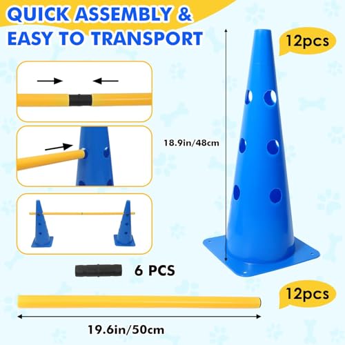 Dog Agility Course Backyard Set, with Adjustable Jump Heights, 38cm, Dog Agility Hurdle Cone Set with Height Adjustable Crossbar, Pet Training Equipment, Quick Setup and Storage, for Obedience