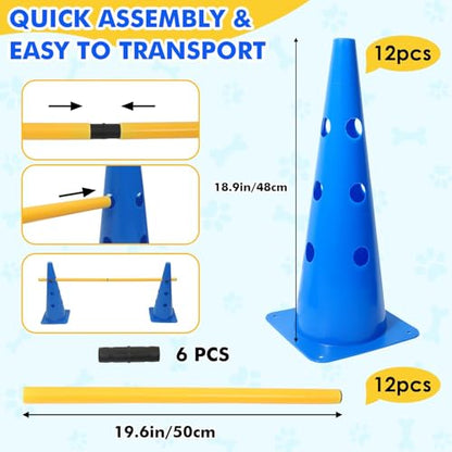 Dog Agility Course Backyard Set, with Adjustable Jump Heights, 38cm, Dog Agility Hurdle Cone Set with Height Adjustable Crossbar, Pet Training Equipment, Quick Setup and Storage, for Obedience