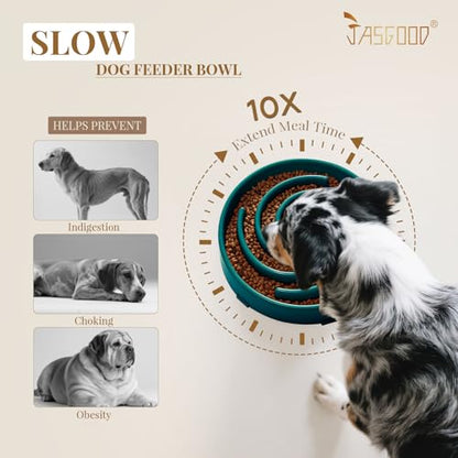 JASGOOD Slow Feeder Dogs Bowl for Large Medium Dogs,Anti-Gulping Pet Slower Food Feeding Bowls Stop Bloat,Preventing Choking - color: N-Dark Green