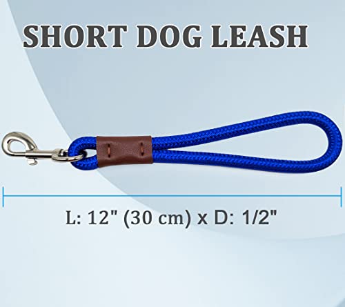 Short 12 Inch Dog Leash, 1/2" Nylon Rope Traffic Handle Lead | Strong Dog Tab Training Leash for Medium/Large/Ex-Large Dogs Outdoor Walking ( Blue ) - color: Blue
